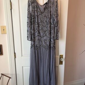 Midnight Velvet Gray Long Sleeve Beaded Dress